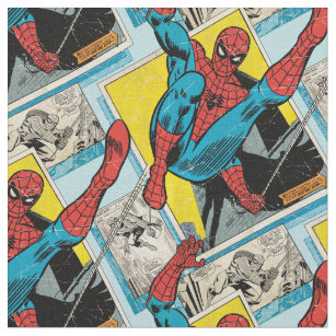 Spider-Man Swinging Out Of Comic Panels Fabric