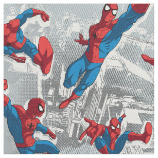 Spider-Man Swinging Over City Pattern Fabric