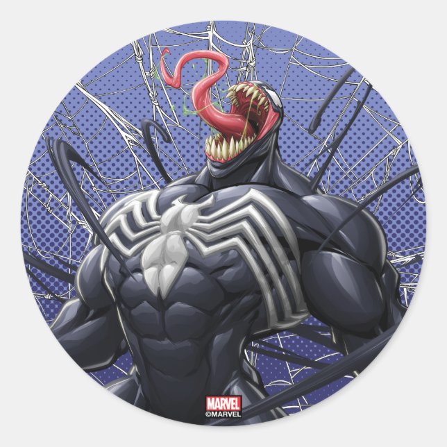 Spider-Man | Venom Symbiote Lashing Out Classic Round Sticker (Front)