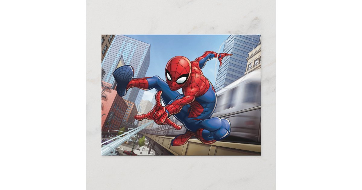 Spider-Man Web Slinging By Train Postcard | Zazzle