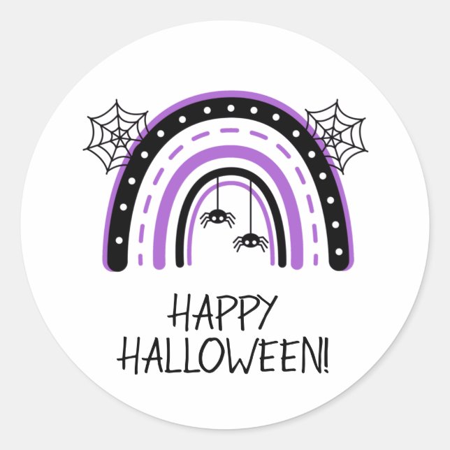 Spider Rainbow Happy Halloween Classic Round Sticker (Front)