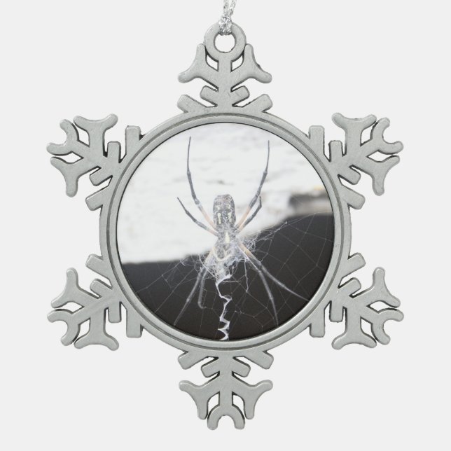Spider Snowflake Pewter Christmas Ornament (Front)
