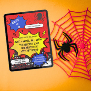 Spider Superhero Comic Birthday Invitation