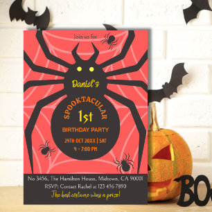 Spider Web 1st Birthday spooky Halloween Party Invitation