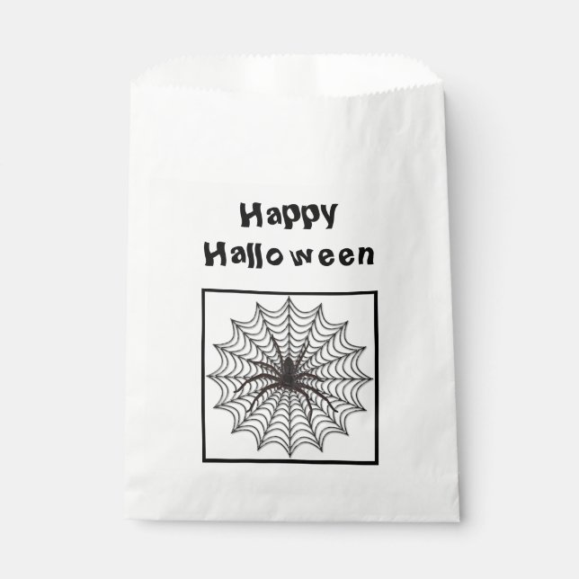 Spider Web And Black Spider Halloween Favour Bag (Front)