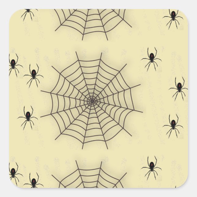 Spider web and spiders on wall square sticker (Front)