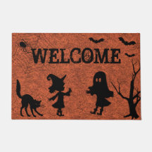 Spider Web Black Cat Halloween Doormat
