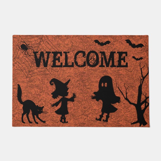 Spider Web Black Cat Halloween Doormat (Front)