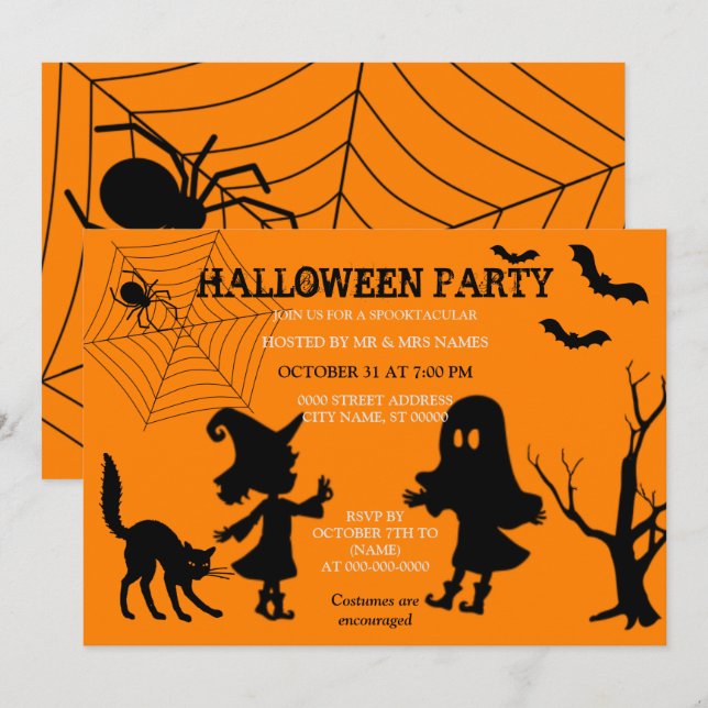 Spider Web Black Chat Halloween Invitation (Devant / Derrière)