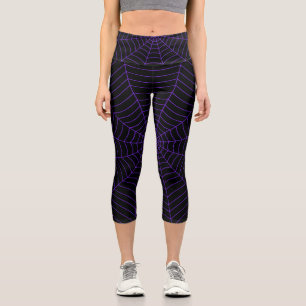 Spider web black purple Halloween pattern Capri Leggings