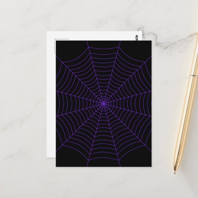 Spider web black purple Halloween pattern Postcard (Front/Back In Situ)