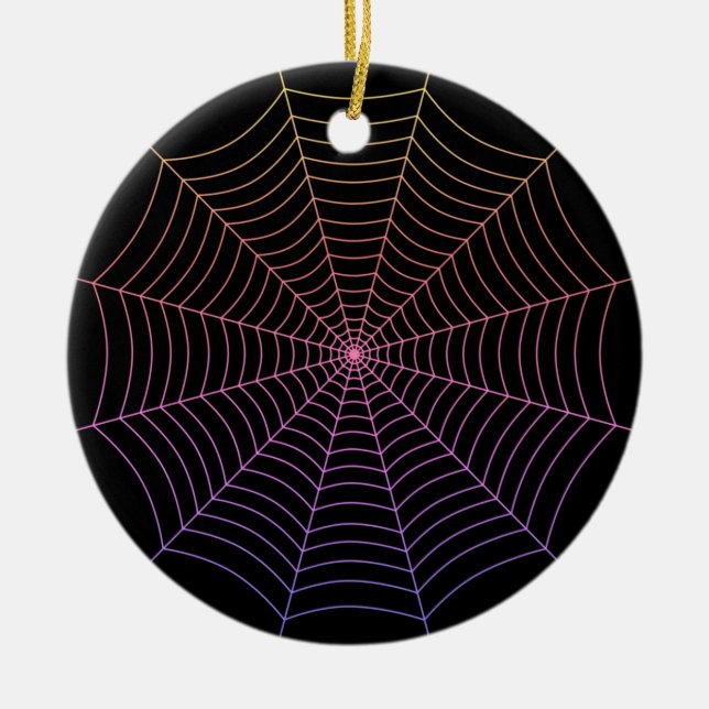 Spider web black purple orange Halloween pattern Ceramic Ornament (Front)