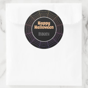 Spider web black purple orange Halloween pattern Classic Round Sticker