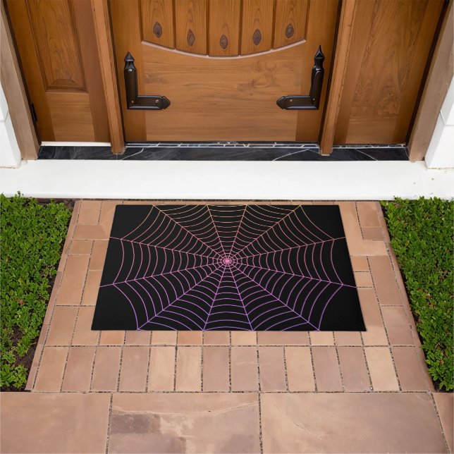 Spider web black purple orange Halloween pattern Doormat (Outdoor)