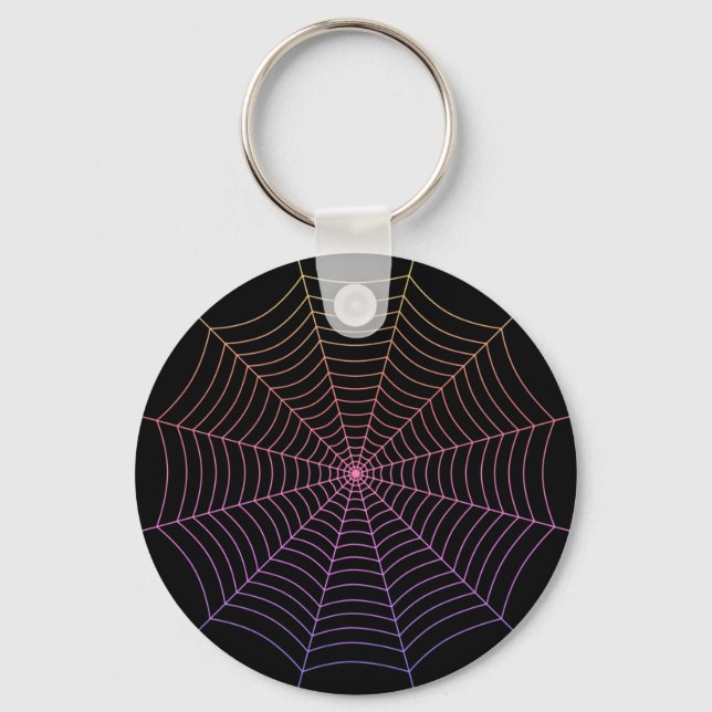 Spider web black purple orange Halloween pattern Keychain (Front)