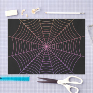 Spider web black purple orange Halloween pattern Tissue Paper