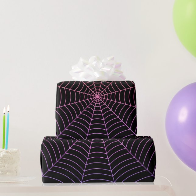 Spider web black purple orange Halloween pattern Wrapping Paper (Party Gifts)