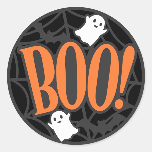 Spider Web Ghost Boo! Halloween Classic Round Sticker (Front)