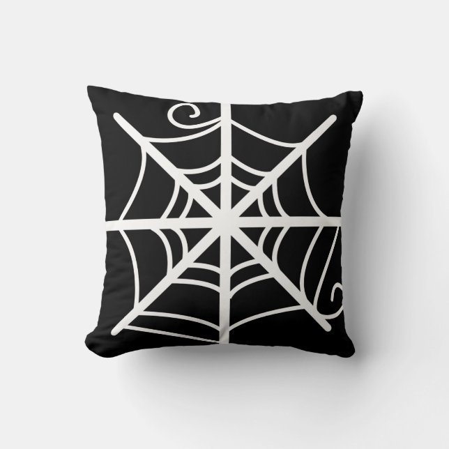 Spider Web Halloween Black and White Throw Pillow (Front)
