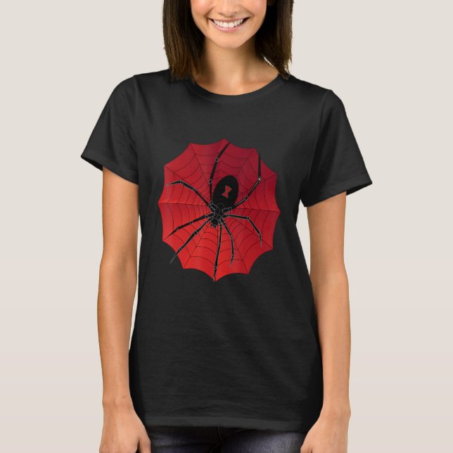 Spider Web Halloween Red Back Widow T-Shirt (Front)