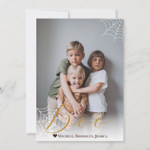 Spider web Hand-Lettered Boo Halloween Photo Holiday Card