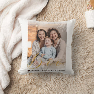 Spider web Hand-Lettered Boo Halloween Photo Throw Pillow