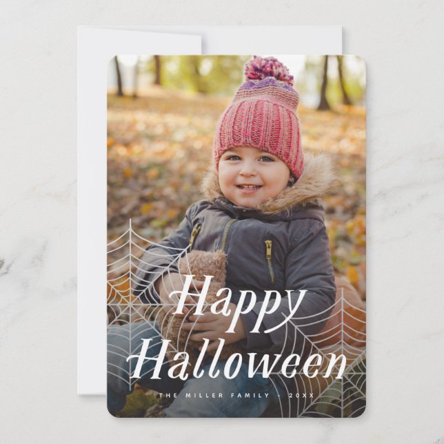 Spider Web Happy Halloween Carte photo (Devant)