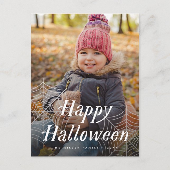 Spider Web Happy Halloween Carte photo (Devant)