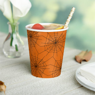 Spider Web on Orange Halloween Paper Cup