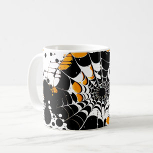 Spider Web Orange and Black Ink Splatter Mug