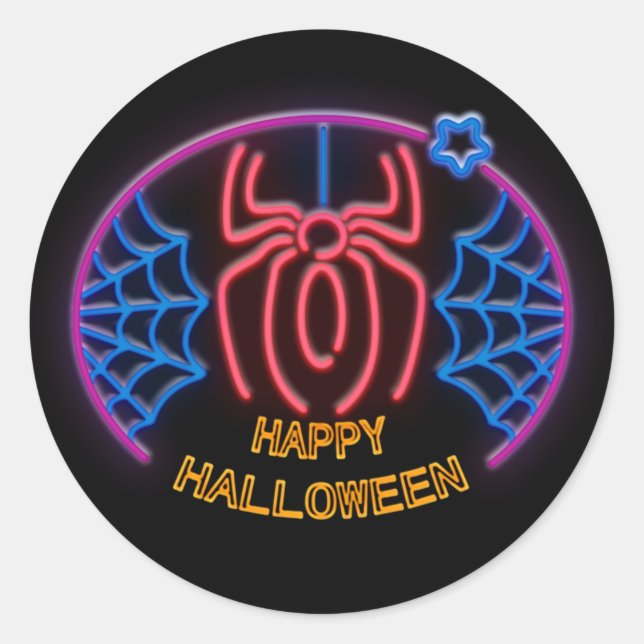 Spider Web Pink Purple Glow Effect Halloween Classic Round Sticker (Front)