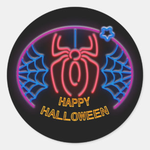 Spider Web Pink Purple Glow Effect Halloween Classic Round Sticker