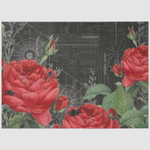 Spider Web & Red Rose Gothic Ephemera Tissue Paper