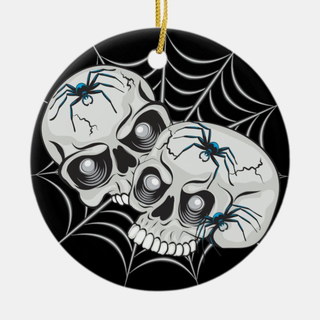 Spider Web Skulls Ceramic Ornament (Front)