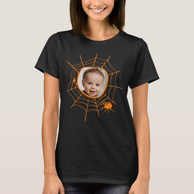Spider web spiderweb spooky Halloween custom photo T-Shirt (Front)