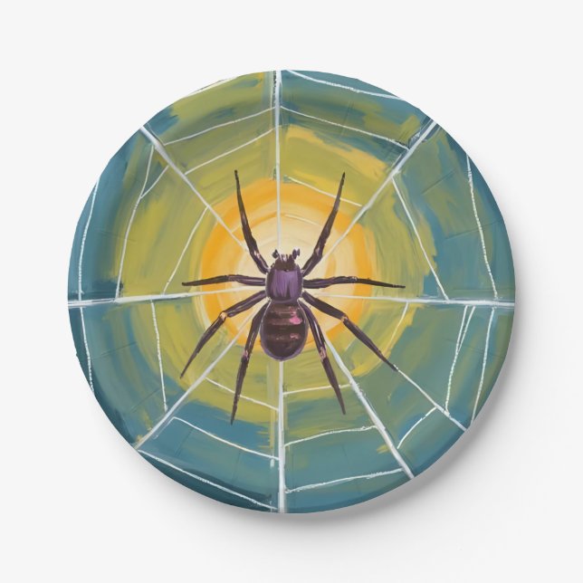 Spider Web Spooky Halloween Party Paper Plate (Front)