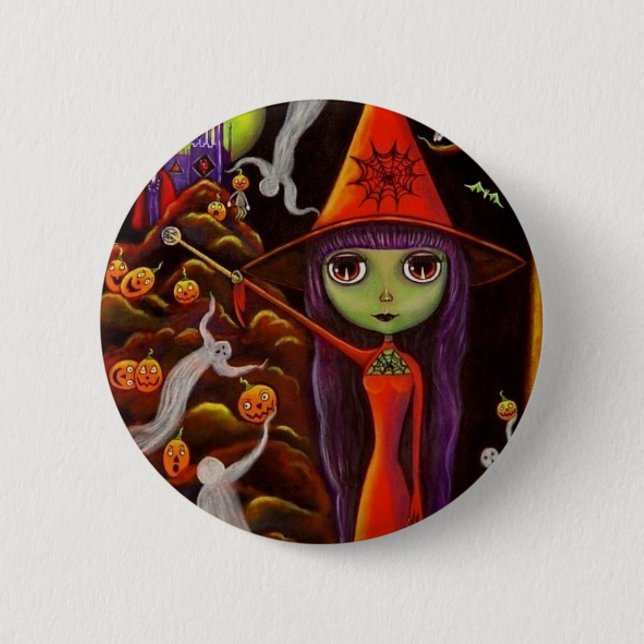Spider Web Witch Halloween Button (Front)