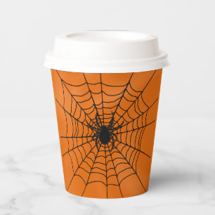 Spider Web with Spider on Orange Halloween Paper C Cups