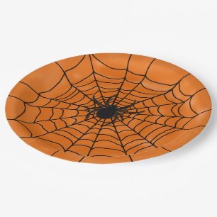 Spider Web with spider on Orange Halloween Paper Plate