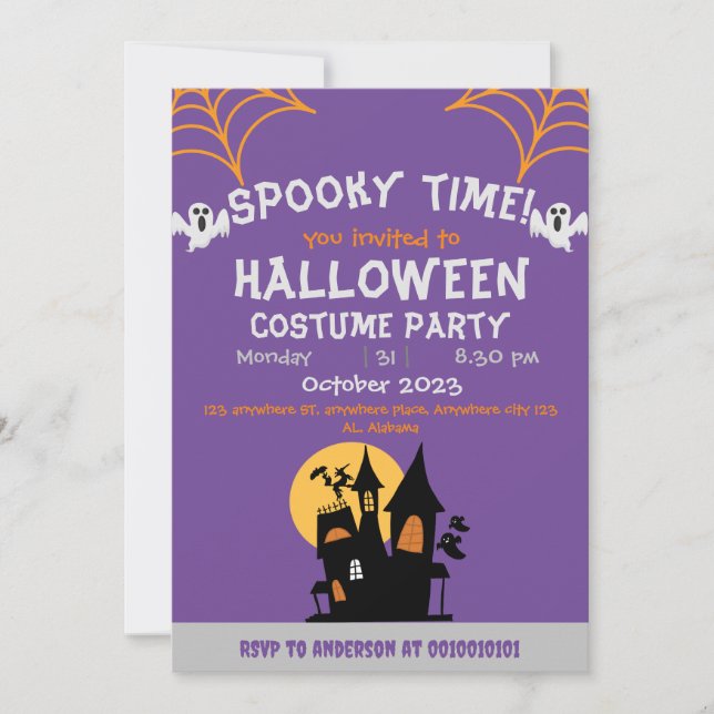 spider webs Orange Spooky Adult Halloween Party Invitation (Front)