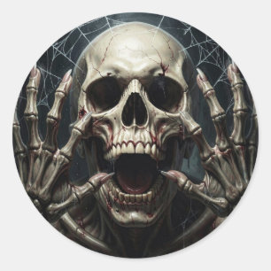 Spider Webs, Skull and Bones Spooky Halloween Classic Round Sticker