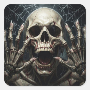 Spider Webs, Skull and Bones Spooky Halloween Square Sticker