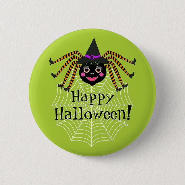 Spider Witch Happy Halloween 2 Inch Round Button (Front)