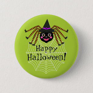 Spider Witch Happy Halloween 2 Inch Round Button