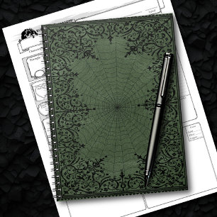 Spider Witch Sage Green Spiderweb Flourish Notebook