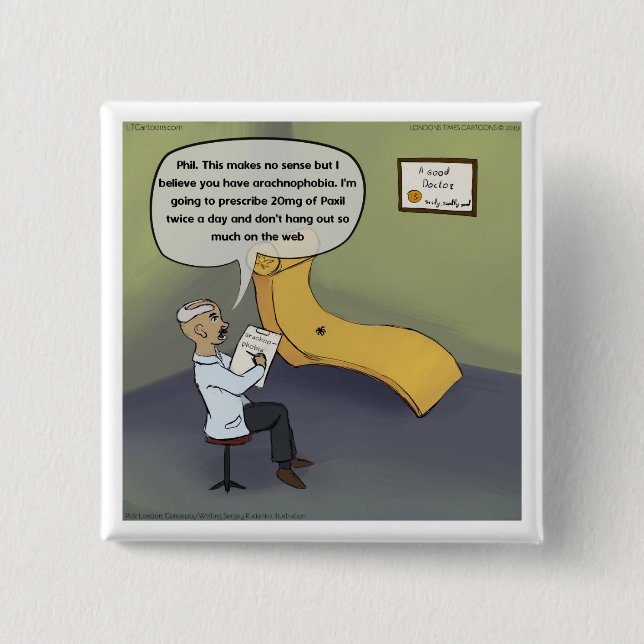 Spider With Arachnophobia In Therapy Funny 2 Inch Square Button (Front)