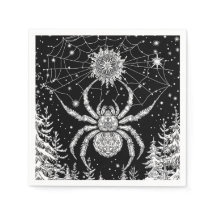 Spider with Mandala in the magical web of starry s