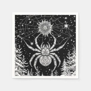Spider with Mandala in the magical web of starry s Napkin