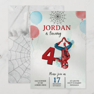 Spiderman Theme Birthday Superhero Spider Party fo Invitation