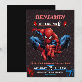 Spiderman Theme Birthday Superhero Spider Party Invitation